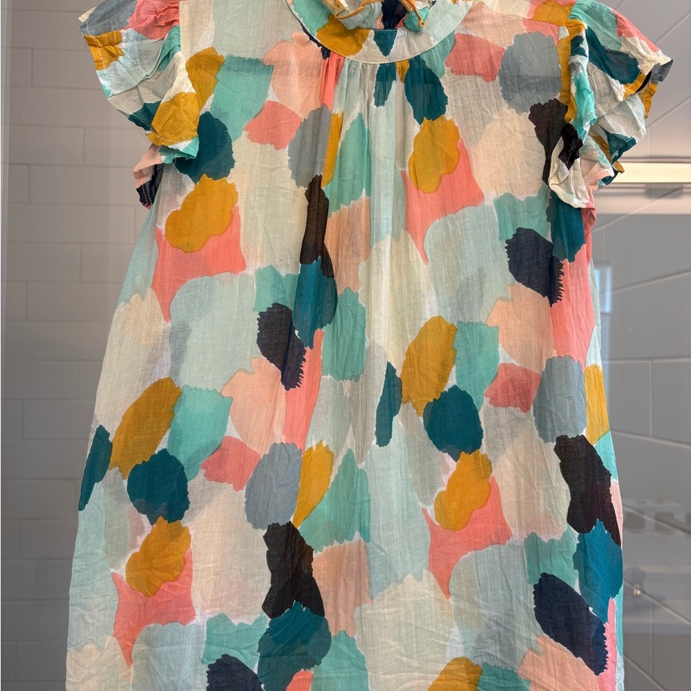 THML Multicolor Abstract Dress with Ruffled Sleeves